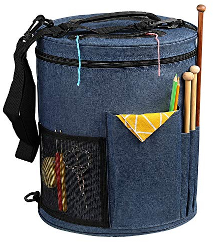 SumDirect Wolle Tasche für Garn, Tasche Stricken, Handarbeit stasche Aufbewahrung Stricktasche für Wolle, Projekte, Stricknadeln, Häkelnadeln und andere Zubehörs(blau)