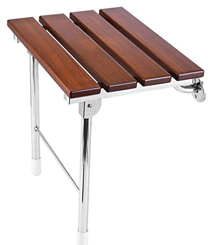 MSQL Sedile per Doccia in Legno massello Pieghevole a Muro per Vasca da Bagno Sgabello di Sicurezza Sedia con Gambe di Sostegno, carico di 275 libbre