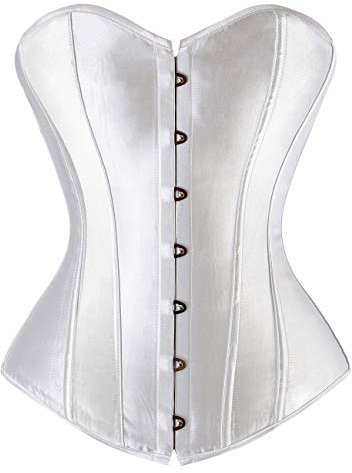 Everbellus Women Overbust Lace Up Stain Waist Trainer Corset Boned Bustier (White-1, Small)