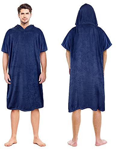Kato Tirrinia Surf Poncho Umziehhilfe Strand für Damen Herren, Badeponcho mit Kapuze Absorbierender Winddichtes, Handtuch Poncho als Umziehhilfe für Surfer Schwimmen Camping Sauna Baden,Marine