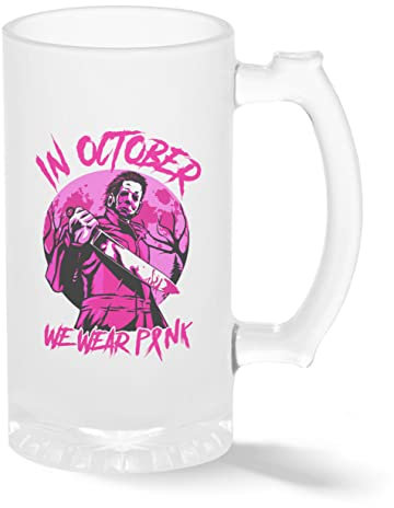 Michael Myers In October We Wear Pink Transparent Bierkrug Stein 500ml