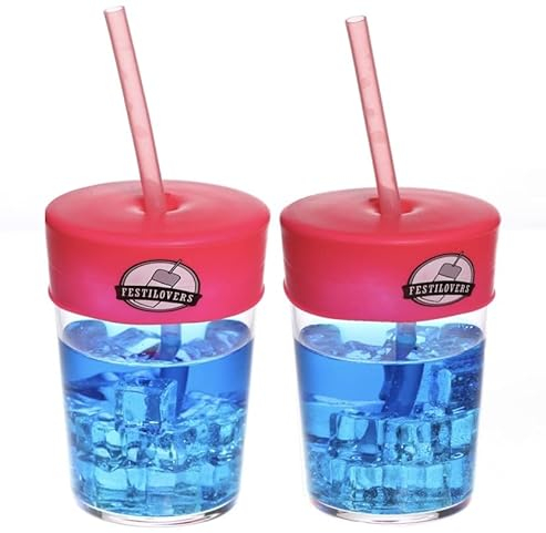 Hochwertiger Anti-Drogen-Glasschutz, Anti-K.O.Tropfen, Anti-Verschüttdeckel für Partys & Festivals. Gratis Trinkhalm (Rosa 2er-Set) Silikondeckel für Mehrwegbecher