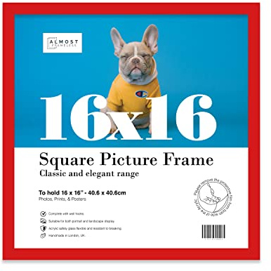 16x16 Inch Red Square Thin Photo Frame Wall Mountable Thin Picture Frame Standard Square Photograph Size, 16 X 16(40.6 X 40.6cm)