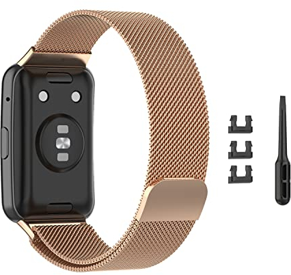 ZoRoll Bracelet Compatible avec Huawei Watch Fit, Inoxydable Metal Sangle de Remplacement magnétique Compatible avec Huawei Watch Fit - Or Rose