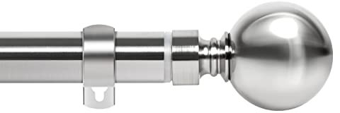 Eson Casa Curtain Pole Extendable 210-300cm(82-118), Dia 25/28mm Adjustable Curtain Rod with 60mm Metal Ball Finials for eyelet curtains, Heavy Duty Decorative Windows Rod Brushed Nickel
