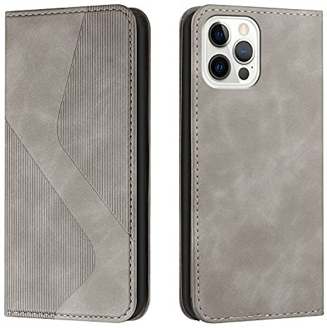 Mo-Somnus Kompatibel mit iPhone 12/iPhone 12 Pro Hülle, Magnet PU Leder Flip Wallet Case Tasche Handyhülle, Klappbar iPhone 12/12 Pro (6,1 Zoll) Brieftasche Klapphülle mit [Kartenfächer] (Grau)