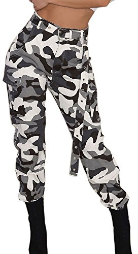 Damen Cargohose Camouflage Cargo Hose High Waist Tarnhose Freizeithose Military Rangerhose Sport Camo Jogginghose Outdoor Slim Sommerhose Ohne Gürtel