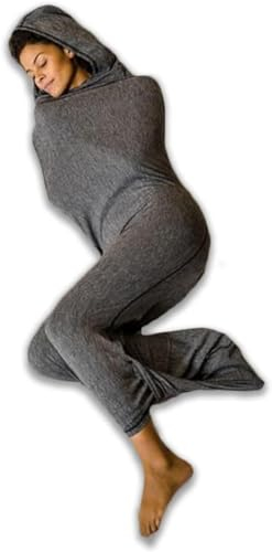 Hug Sleep Kapuzenschlafsack, das Original, kühlende, maschinenwaschbare, tragbare Decke, Alternative zur gewichteten Decke, geeignet für Erwachsene und Kinder, Grau, Größe XL