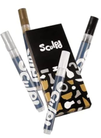 Sculpd Pottery Acrylic Paint Pens, Metallic Tones, 4 Colours, Fine Tip Set | Premium fine-tip paint pens, for pottery, wood, cardboard, paper, glass and other surfacesfor arts & crafts