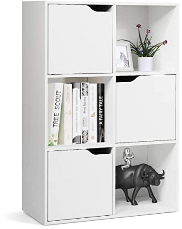 GYMAX Armadietto Libreria Basso a 6/9 Cubi, Scaffale Porta Libri, Mensole a 3 Ripiani, Mobiletto Multiuso Legno, Moderno e Semplice, 60/90x29x90 cm, Bianco