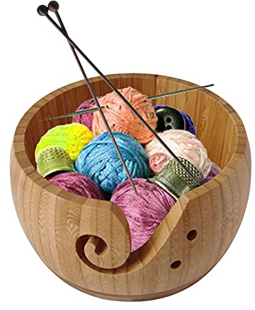 Cuencos De Hilo De Madera - Cuenco De Lana Con Agujeros Tallados | Soporte De Hilo Hecho A Mano Para Punto Y Crochet | El Tazón De Almacenamiento De Hilo Protege Lana Y Evita La Enhebración