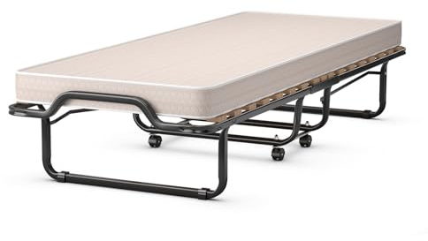 COSTWAY Letto Brandina Pieghevole, con Materasso in Memory Foam, Struttura Resistente e 4 Ruote Girevoli, Lettino Pieghevole, 200 x 80 x 40cm, Made in Italy (Beige)