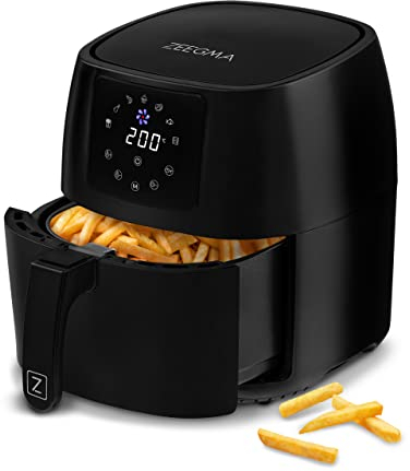 ZEEGMA Knapper Pro friteuse sans huile 1400 W, plage de températures 60-200°C, temps de chauffe 60s, grande capacité du panier et du bol, revêtement en téflon, 8 programmes, minuterie