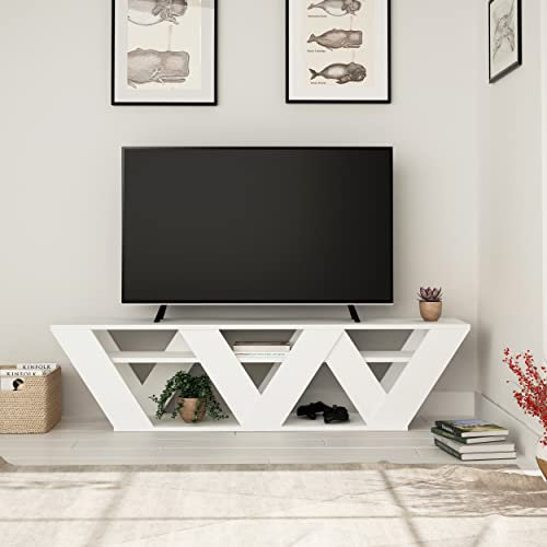 Hocuspicus HOCUS PICUS Modern TV Stand for up to 65-inch TVs, Tv Stand Media Unit, Tv Console, 2 Tiers Unit Component for Storage Shelf for Living Room, Bedroom etc. with Multi Colour Option (White)