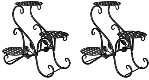 Cusstally 2 x Blumenregal , Blumenregal für Wohnzimmer, Bodenstil zu Hause, 3 Schichten, Blumenständer für Garten, Innen- und Außenbereich (schwarz)