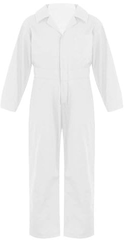 inlzdz Girls Boys Mechanic Boiler Suit Costume Long Sleeve Mechanic Coveralls Flightsuit Jumpsuit White 9-10 Years