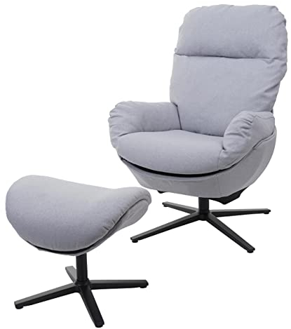 Mendler Relaxsessel + Hocker HWC-L12, Fernsehsessel Sessel Schaukelstuhl Wippfunktion, drehbar, Metall Stoff/Textil - hellgrau