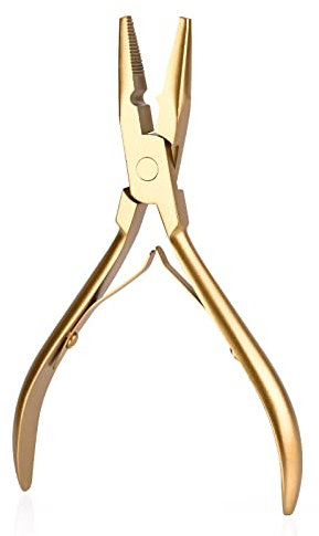 EHDIS Hair Extension Pliers in Stainless Steel, Mini Hair Pliers with 1 Hole, Multi Functional Hair Extension Tool For Hair Apply&Remove Micro Ring Loop, Gold