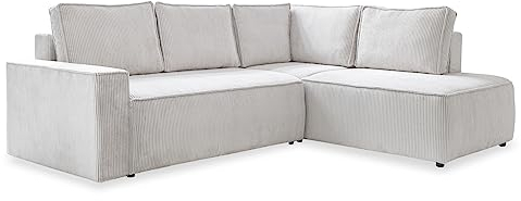 MIUFORM Sofa Cord 247 cm x 194 cm x 89 cm, Ecksofa mit Schlaffunktion und Bettkasten - Brave Dave L- Couch L Form Sofa L Form, Wohnlandschaft mit Schlaffunktion, Cord Sofa Beige, Rechts ausgerichtet