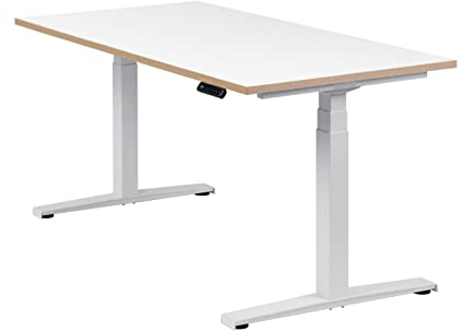 boho office® Höhenverstellbarer Schreibtisch - 160 x 80 cm Elektrisch stufenlos, inkl. Wireless Charger, Memoryfunktion - Basic Line Weiß inkl. Tischplatte in Weiß mit Multiplexkante
