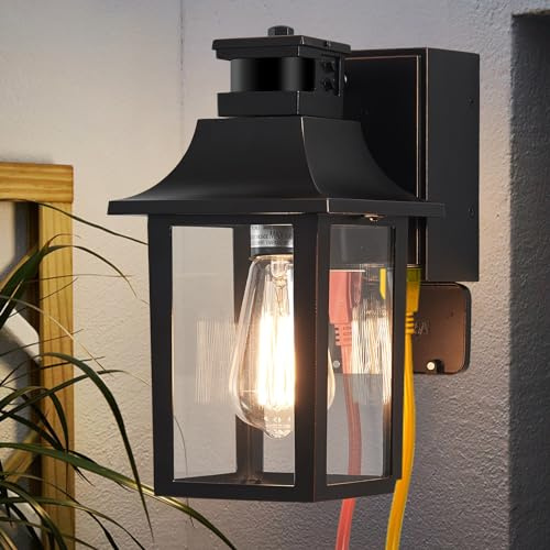 TITOSICHY Porch Light with GFCI Outlet Dusk to Dawn Motion Sensor Outdoor Light 3 Light Modes Exterior Light Fixture Waterproof Outside Wall Light for House Patio Garage