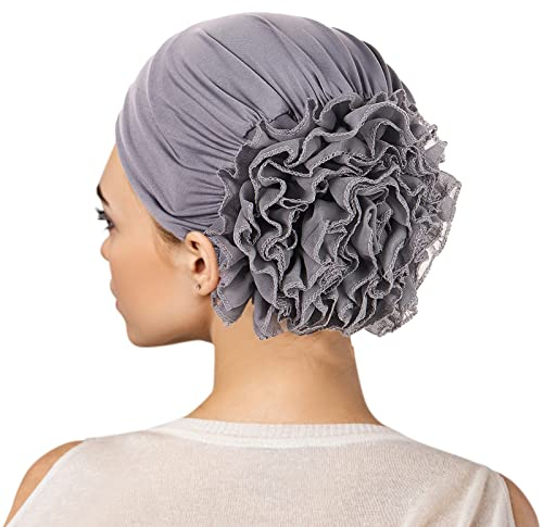Turban Damen Blumen Kop Verpackung Beanie Chemo Mütze Schal Kappe Frauen Muslim Chiffon Hijab Kopftuch Chemo Hut Kopfbedeckung Kopfbedeckungen Kappe Grey