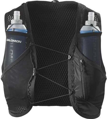 Salomon Active Skin 8 Gilet d'hydratation Trail Running Randonnée Vélo Unisexe avec flasques d'hydratation incluses, Facilité d’hydratation, Fit précis, Rangement optimisé, Noir, XL
