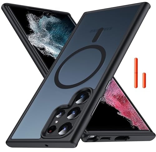 [NO.1 Magnetisch] für Samsung Galaxy S22 Ultra Hülle mit MagSafe[Durchscheinend Matt][Anti-Fingerabdruck][Militär Stoßfest]Hardcase mit Silikon Bumper Handyhülle für Galaxy S22 Ultra Case Dünn,Schwarz
