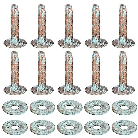 QUARKZMAN 10 Set Rame Rivetti e Sbavature, 12x4x21mm Solido Pelle Rame Rivetto Chiusura per Pelle Fai-da-te Artigianato Forniture, Patina Verde