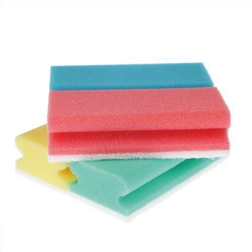 FixedByU XL Reinigungsschwamm kratzfrei aus Viskose mit weichem Vlies, ohne Scheuermittel | großer Schwamm: 15x7x4,5cm handschonende Griffrille | Putzschwamm für Küche, Wohnung, Bad und WC | 4 Farben
