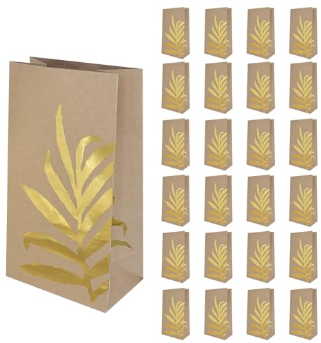 Geschenktüten, Papiertüten mit Goldfolie 24 Stück Partytüten 21 x 12 x 7cm Candy Bar Tüten Geschenktaschen Partytaschen Kraftpapier Tüten