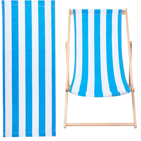 GORGECRAFT 115x43cm Baumwoll-Strand-Sessel-Ersatz Segeltuch Blaue Und Weiße Streifen Liegestuhl-Stoff Liege-Sessel-Ersatz Für Sonnenbaden Garten Innenhof Strand Entspannung (Königsblau)