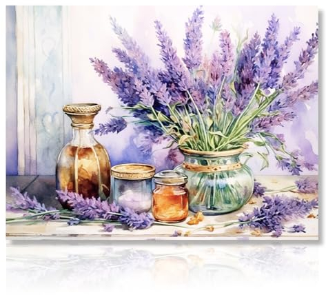 Dazzlewall Vintage Bauernhaus Wandbilder Lila Lavendel Rustikale Blumen Leinwand Bilder für Schlafzimmer Wohnzimmer Deko 30x40 cm Ohne Rahmen