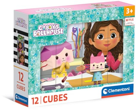 Clementoni- Gabby's Dollhouse Dollhouse-12 Pezzi Bambini 3 Anni, Cartoni Animati, Puzzle Cubi, Made in Italy, Multicolore, 41193