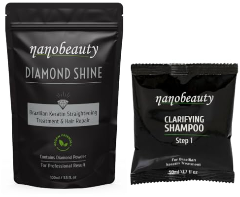 Nanobeauty Brazilian Keratin Hair Straightening 150ml Treatment Kit, Diamond Infused, Vegan, Blow dry, Smoothing/Repair, Argan Oil, Professional Results