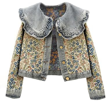 BlueFire2015 Women’s Sweet Peter Pan Collar Long Sleeve Jacquard Denim Jacket