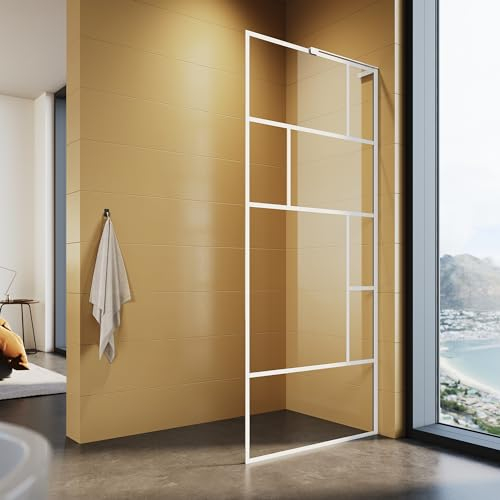 SUNXURY Paroi de douche 90 x 200 cm - En verre nano ESG 6 mm - Motif Walk in - Blanc - Design maille