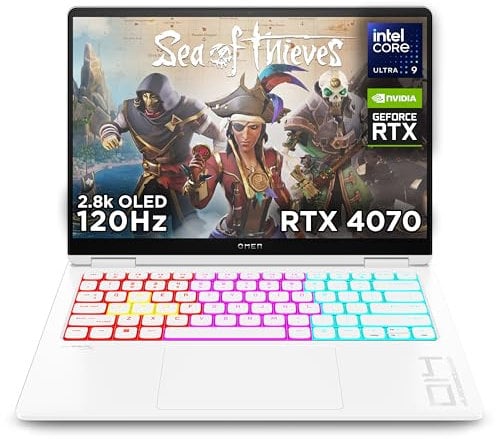 HP Omen Transcend 14 Gaming Laptop, Intel Core Ultra 9-185H, 32 GB RAM, 1 TB SSD, NVIDIA GeForce RTX 4070 Graphics, 2.8K OLED Display, 120Hz, 8 hrs 15 battery, Win 11, Ceramic White, 14-fb0003sa