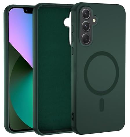 KetteTech Magnétique Coque pour Samsung Galaxy A55 5G avec Aimant, Silicone Liquide Ultra Mince Étui de Protection Antichoc, Vert Nuit