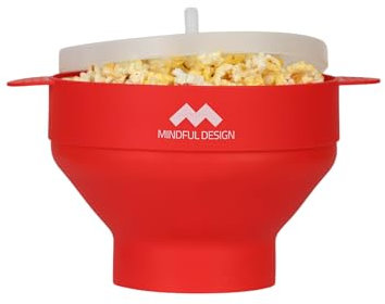 The Original Mindful Design - Cuenco de silicona para palomitas de maíz para microondas, sin BPA y apto para lavavajillas (rojo)