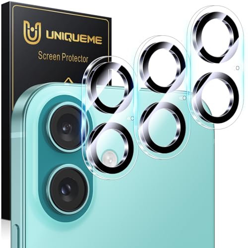 UniqueMe for iPhone 17/16 /16 Plus Camera Lens Protector - 3 Pack Ultra HD Tempered Glass Camera Len Protection Cover [Case Friendly] [Scratch-Resistant] [Night Shooting Mode]