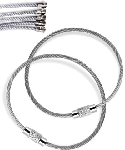 ZAMXHUG Alambre de Acero Inoxidable Llaveros - 15 pcs Cable de Llavero de Alambre, Llavero de Cable de Bloqueo de Tornillo, para Colgar Artículos al Aire Libre, Llaves, Llaves, Etiquetas de Equipaje
