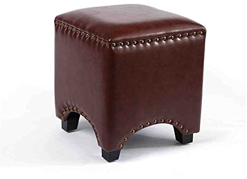 TONZN Lederhocker, Fußhocker, Würfel-Fußhocker, PU-Leder, Ottomane, Fußstütze, modernes Zuhause, Wohnzimmer, Schlafzimmer, Hocker mit gepolstertem Sitz (braun)