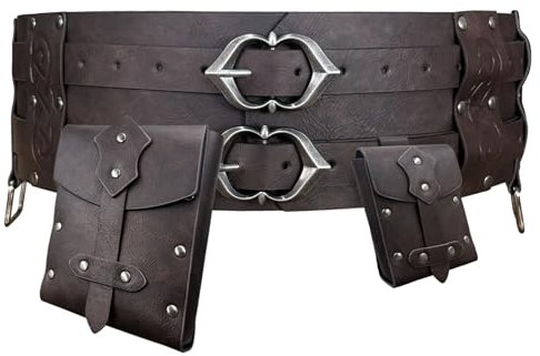 EpicCos 3PCs Mittelalterliches Gürteltaschen-Zubehörset, Renaissance-Gürteltasche, Breiter Wikinger-Gürtel für LARP-Veranstaltungen