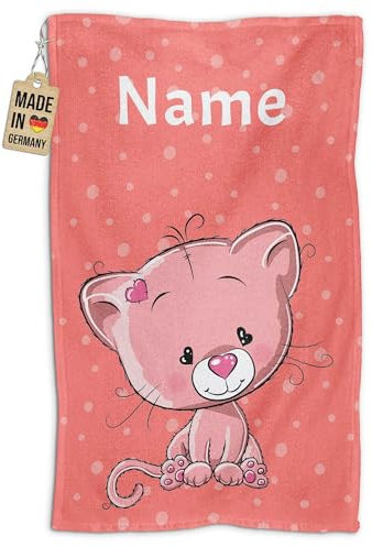 PR Print Royal Kinder-Handtuch mit Name personalisiert - Katze - Geschenk für Jungen und Mädchen, Tier Geschenke, Kindertag, Handtuch Personalisieren | Fotohandtuch 50 x 30 cm