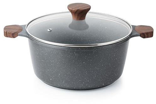 SENSARTE Marmite antiadhésive avec couvercle, 4,5 L, gris | Revêtement anti-adhésif en granit suisse, sans PFOA, PFOS APEO, compatible avec toutes les cuisinières
