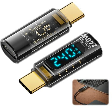SMCEHEYA 240W USB-C Adapter with LED Digital Display Power Meter 40Gbps Multifunctional Tester Male to Female Data Transfer for iPhone 16/15 Samsung Galaxy S24 Devices
