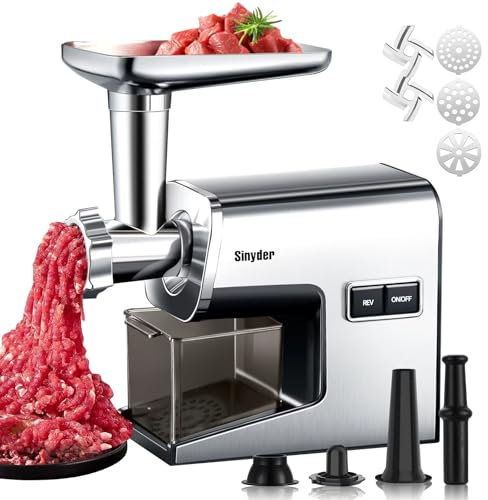 Sinyder Electric Meat Grinder,3000 Max Heavy Duty Stainless Steel Meat Mincer with 2 Blades,3 Grinding Plates,3 Sausage Stuffer Tubes & Kubbe Kit for Home & Kitchen Using