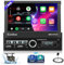 Ohradio 1 DIN Radio Coche con Pantalla Retráctil Motorizada, Autoradio con Pantalla Táctil de 7 Pulgadas con Carplay y Android Auto Inalámbrico, Radio RDS/FM, SWC 2USB/AUX/TF, Cámara Trasera + Mic