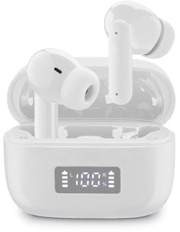 cellularline TONE Auricolari TWS Bluetooth In-Ear con ENC (Environmental Noise Cancelling), 4 Microfoni, Display LED, Total Play Time 20 Ore, Bianco